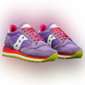NWT NIB Saucony Jazz Triple Sneaker 6.5 6 1/2 Violet White Purple Pink and Lime